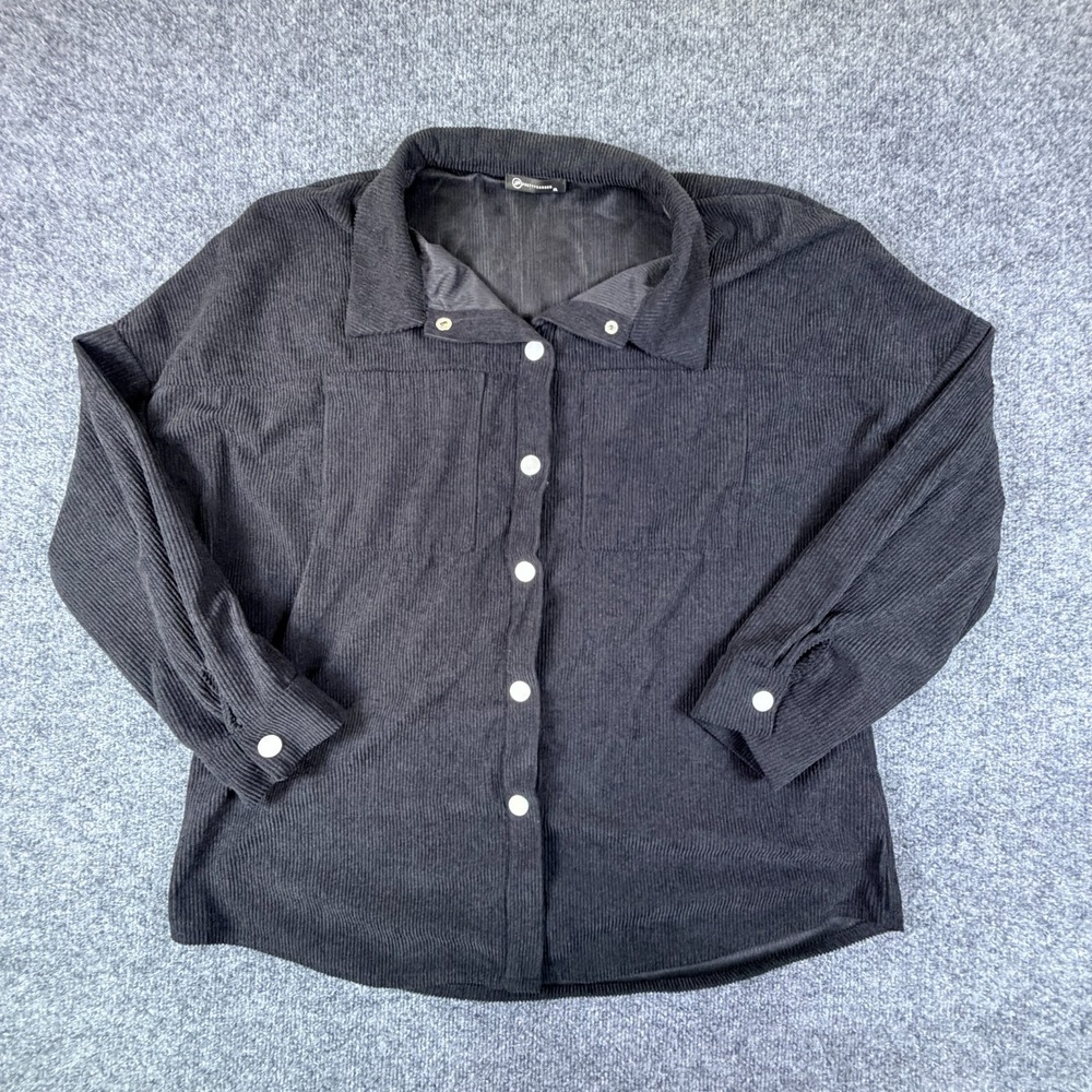 PrettyGarden Shirt Womens XL Black Soft Corduroy Drop Shoulder Sleeve Snap Front
